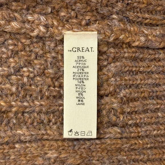 NWOT THE GREAT. Brown Knit The Cable Henley Pullover Sweater - Picture 9 of 9